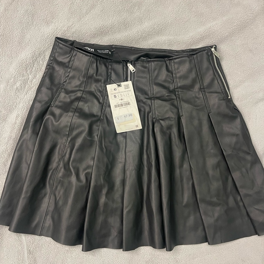 New with tags black leather mini skirt from Zara